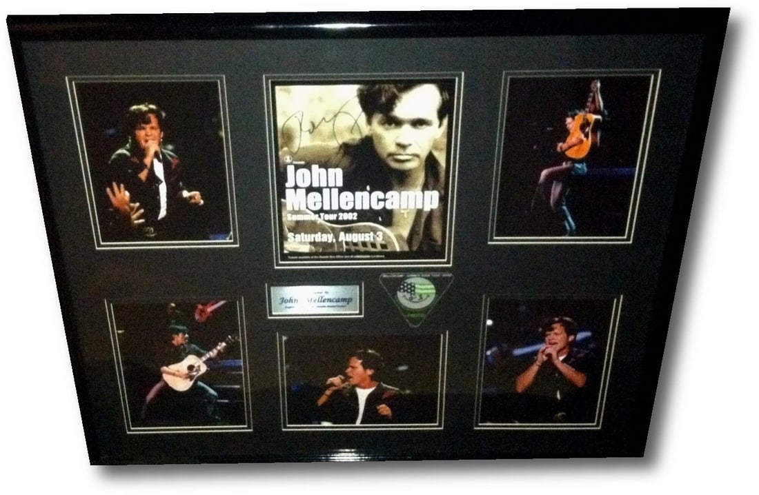 John Cougar Mellencamp Signed 8x11 Photo in Large Frame GAI Authenticated: John Cougar Mellencamp Signed 8x11 Photo in Large Frame GAI Authenticated This stunning piece features an autographed 8"x11" photograph of John Cougar Mellencamp, elegantly presented within a large cu