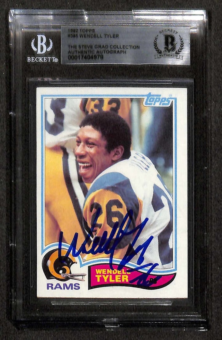 Wendell Tyler Signed 1982 Topps #385 Card Beckett Authenticated: Wendell Tyler Signed 1982 Topps #385 Card Beckett Authenticated This is an original autographed 1982 Topps #385 sports trading card featuring Wendell Tyler, the renowned running back for the St. Louis