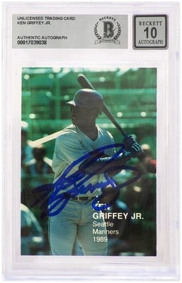Beckett Auto 10 Ken Griffey Jr Mariners 1989 rookie card #2: Beckett Auto 10 Ken Griffey Jr Mariners 1989 rookie card #2 This is a Ken Griffey Jr signed 1989 Rookies Superstars rookie baseball card #2, featuring the Seattle Mariners. The card has been authentic