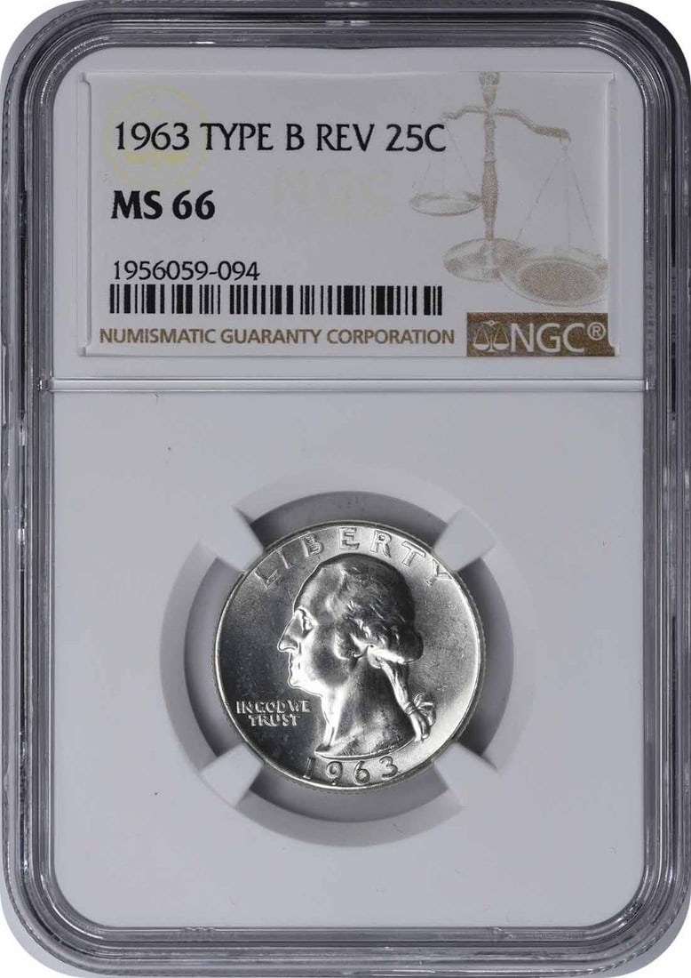 1963 NGC MS66 Washington Silver Quarter Type B Reverse 25C (1 of 2)