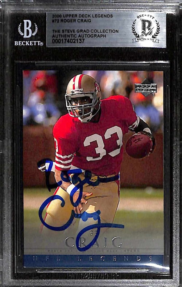Autographed Roger Craig 2000 Upper Deck Legends 72 Football Card Beckett Authenticated: Autographed Roger Craig 2000 Upper Deck Legends 72 Football Card Beckett Authenticated This is an original 2000 Upper Deck Legends #72 sports trading card featuring San Francisco 49ers running back Ro