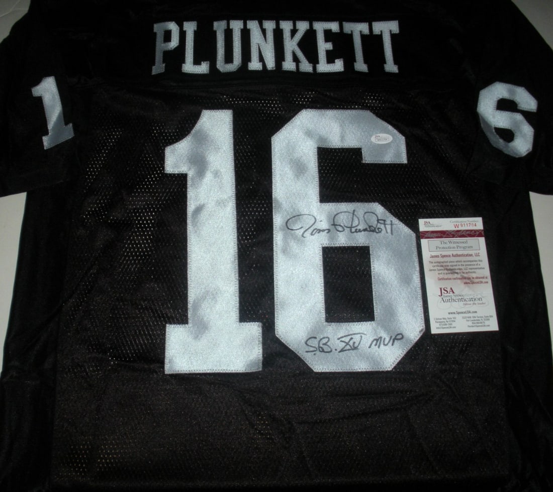 Autographed Reebok Oakland Raiders Jersey Jim Plunkett With JSA COA: Autographed Reebok Oakland Raiders Jersey Jim Plunkett With JSA COA This official licensed Reebok Oakland Raiders jersey is signed by Jim Plunkett, the team's MVP. The jersey comes with JSA/COA authen