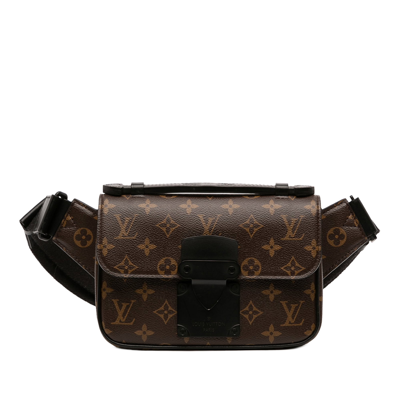 Monogram Canvas S Lock Sling Bag by Louis Vuitton: Monogram Canvas S Lock Sling Bag by Louis Vuitton This Louis Vuitton Monogram S Lock Sling features a monogram canvas body with a flat leather top handle and an adjustable waist strap. The bag is desi