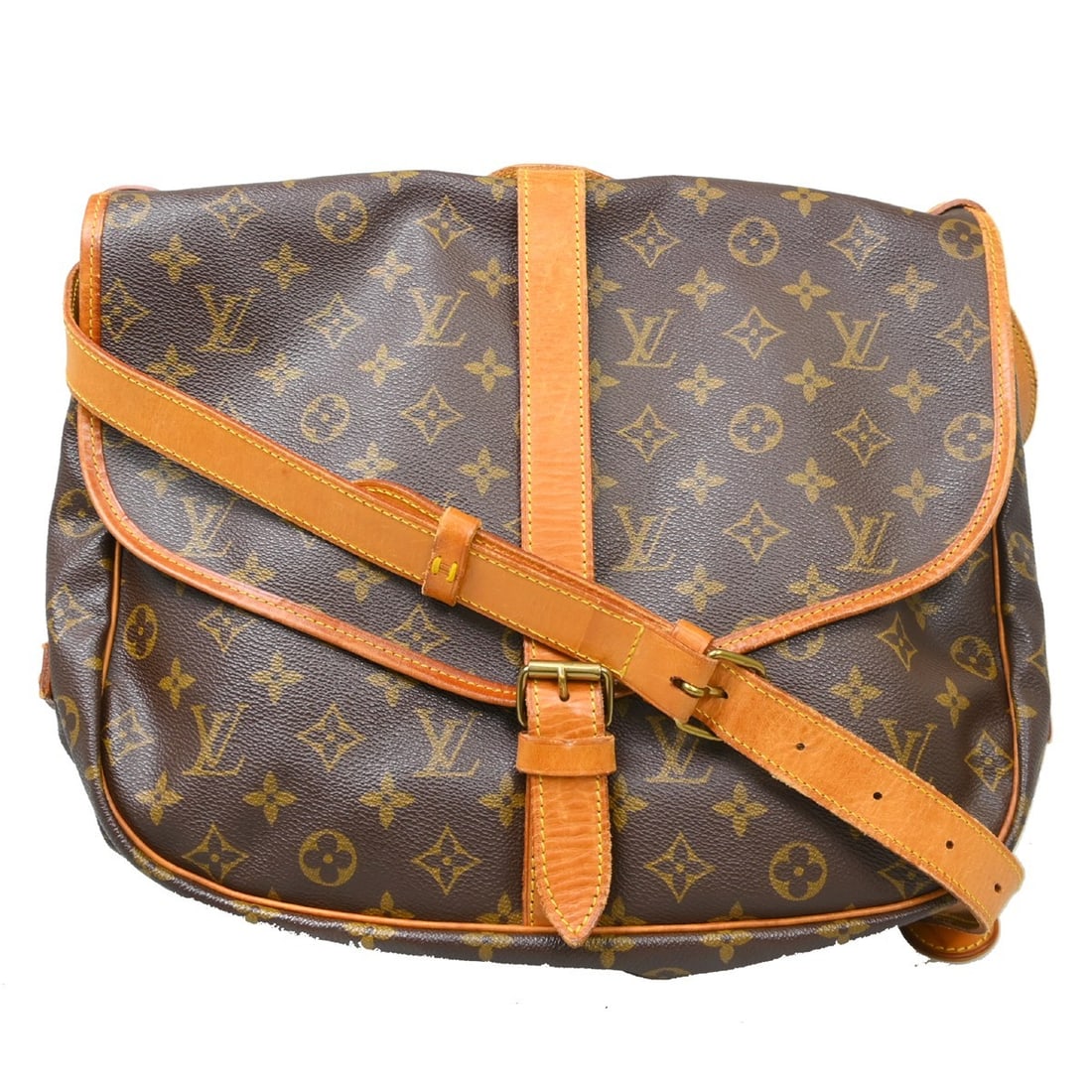 Louis Vuitton Saumur 35 Monogram Crossbody Shoulder Bag: Louis Vuitton Saumur 35 Monogram Crossbody Shoulder Bag This is a vintage Louis Vuitton Saumur 35 shoulder bag featuring the classic monogram canvas and leather exterior. Designed with a medium size, 