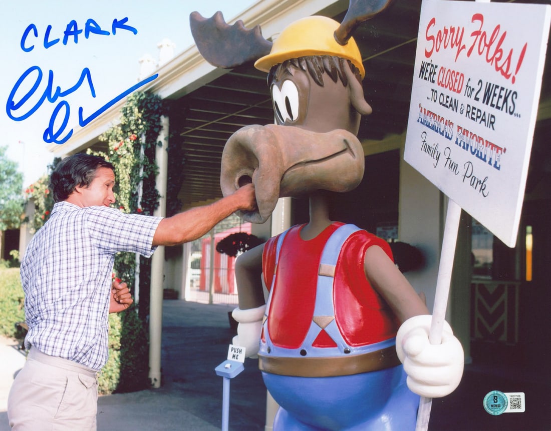 Chevy Chase Signed 11x14 Photo National Lampoon's Vacation BAS Authenticated: Chevy Chase Signed 11x14 Photo National Lampoon's Vacation BAS Authenticated This captivating 11x14 photograph features a striking image of Chevy Chase in character as "Clark" from National Lampoon's 