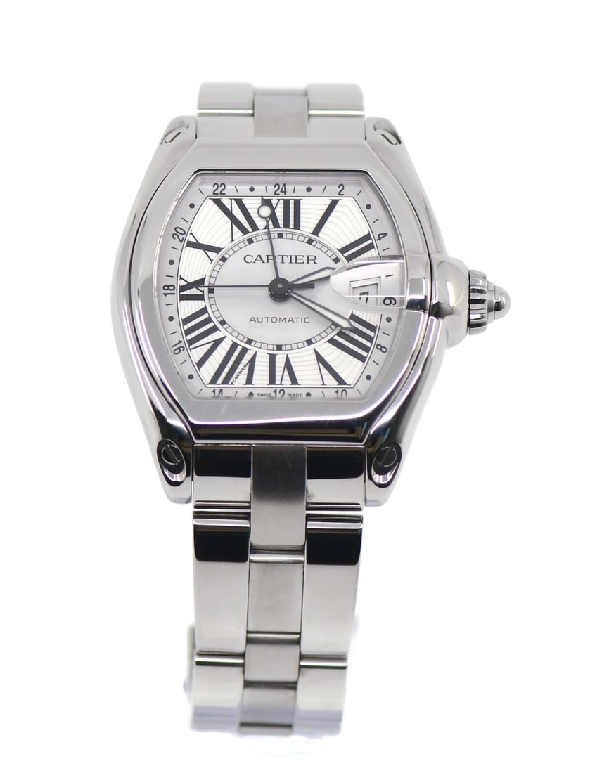 Cartier Roadster XL GMT Stainless Steel Watch 43mm W62032X6 with Box: Cartier Roadster XL GMT Stainless Steel Watch 43mm W62032X6 with Box Discover the elegance of the Cartier Roadster XL GMT Stainless Steel Watch, a stunning blend of sophistication and functionality. T