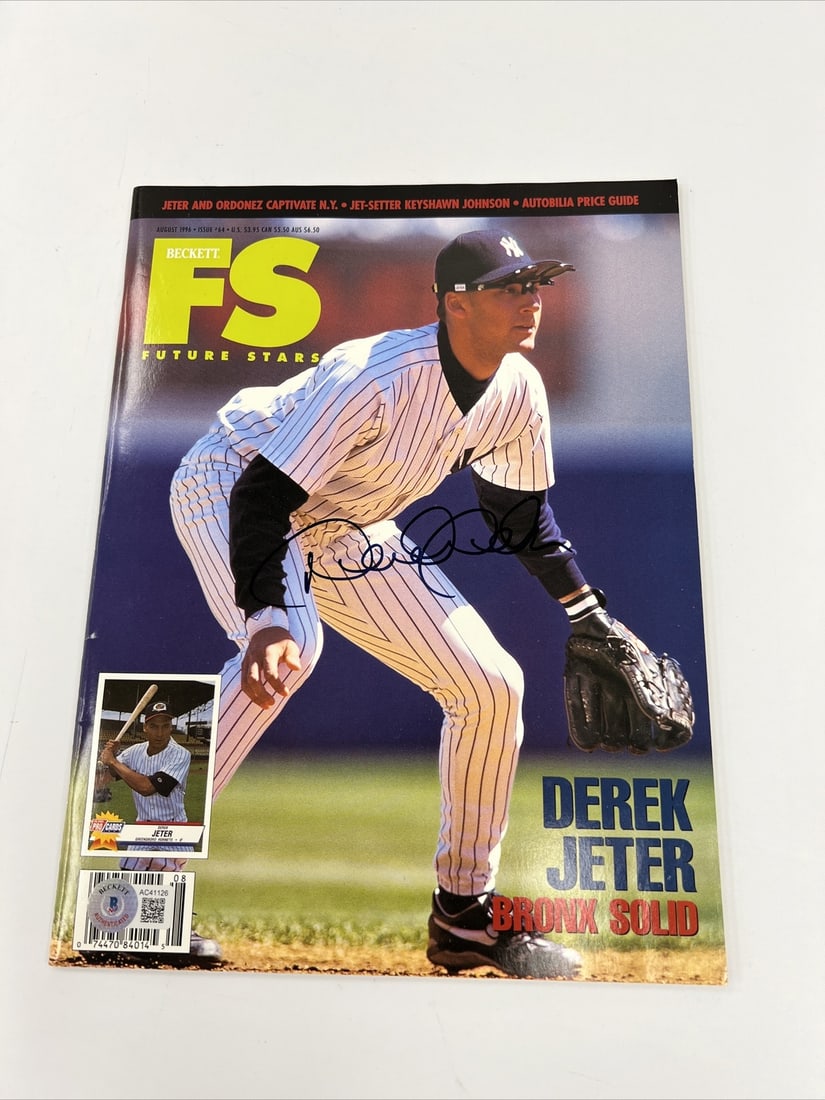 Derek Jeter Signed 1996 Beckett Magazine with BAS COA: Derek Jeter Signed 1996 Beckett Magazine with BAS COA This collectible features a Derek Jeter rookie autograph on a 1996 Beckett Magazine, showcasing the iconic baseball player during his early career