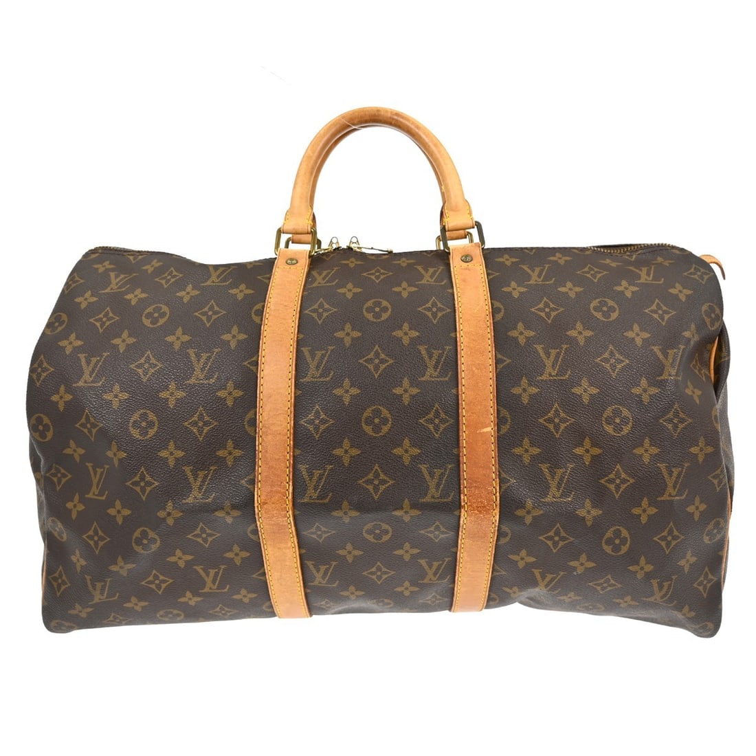 Louis Vuitton Keepall Monogram Brown Canvas Unisex Travel Bag: Louis Vuitton Keepall Monogram Brown Canvas Unisex Travel Bag The Louis Vuitton Keepall Bag features the iconic Monogram canvas in brown, designed for unisex use. This bag is in fair condition with ex