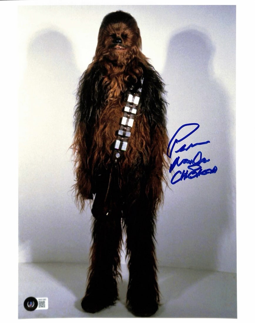 11x14 Photo Signed by Peter Mayhew as Chewbacca Beckett Authenticated: 11x14 Photo Signed by Peter Mayhew as Chewbacca Beckett Authenticated This is an original 11x14 photograph autographed by Peter Mayhew, the actor who portrayed Chewbacca in the Star Wars films. Signed