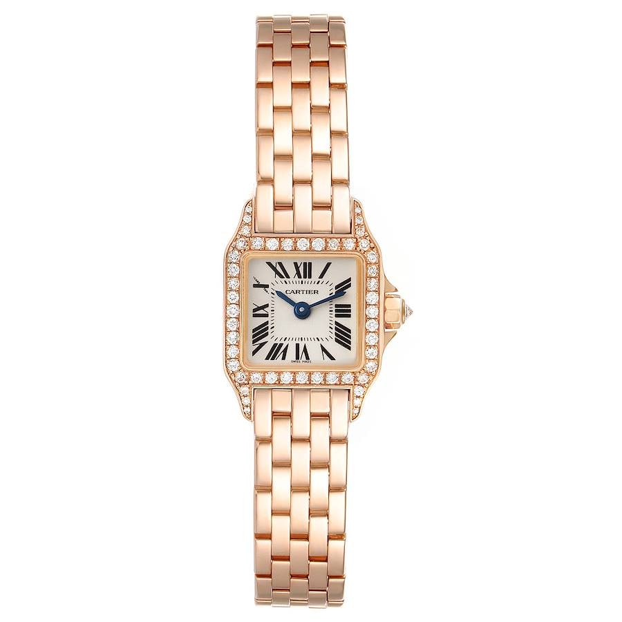 Cartier Santos Demoiselle Mini 18k Rose Gold Ref WF9011Z8 Roman Dial Watch: Cartier Santos Demoiselle Mini 18k Rose Gold Ref WF9011Z8 Roman Dial Watch This Cartier Santos Demoiselle Mini watch features a white Roman dial and is crafted from 18k rose gold. The case measures 18