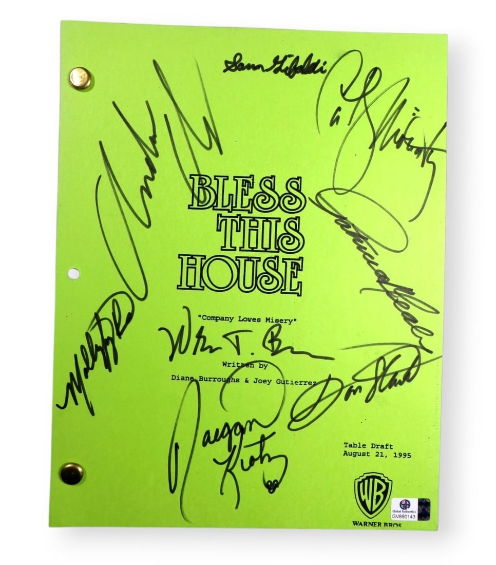 Bless This House Autographed Script by Andrew Dice Clay and Cast JSA Certified: Bless This House Autographed Script by Andrew Dice Clay and Cast JSA Certified Celebrate the iconic comedy with this "Bless This House" signed cast autographed script. This original script is a unique