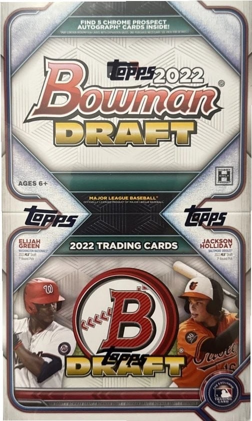 2022 Bowman Draft Super Jumbo Baseball Card Box Factory Sealed with Five Packs: 2022 Bowman Draft Super Jumbo Baseball Card Box Factory Sealed with Five Packs This is a 2022 Bowman Draft Super Jumbo Box, factory sealed, featuring 5 packs per box and 5 autographs. The box is part