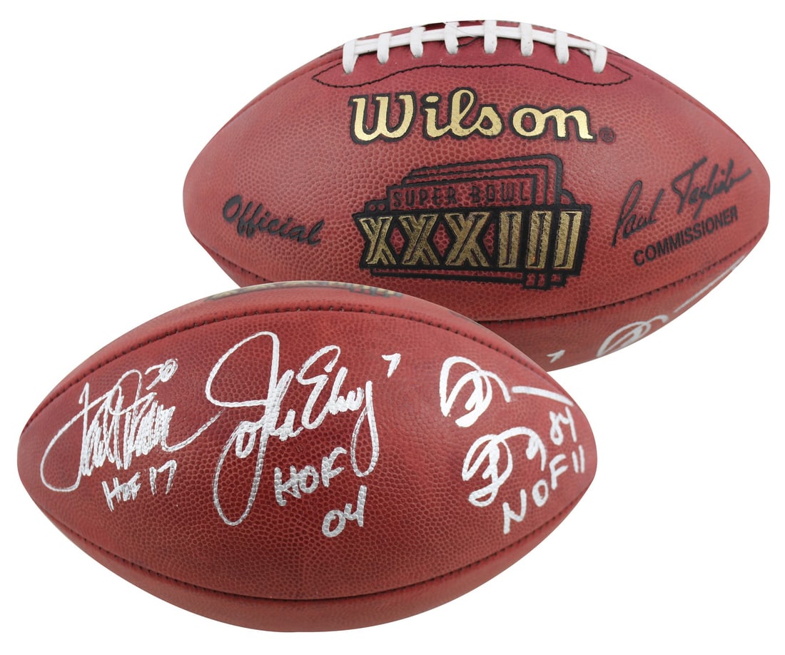 Denver Broncos Signed Super Bowl XXXIII Football Elway Sharpe Davis BAS (1 of 4)