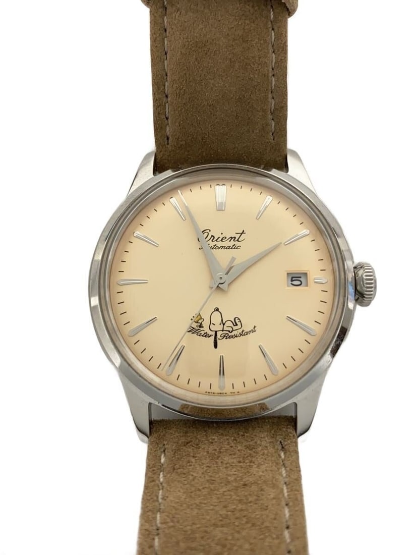Peanuts 75th Anniversary Orient Men's Leather Wristwatch Beige (1 of 5)