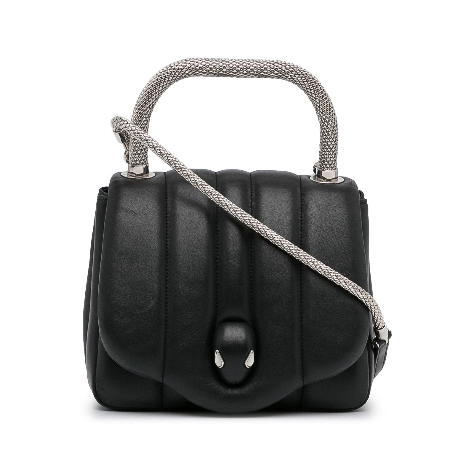 Bvlgari X Ambush Blue Leather Convertible Crossbody Bag: Bvlgari X Ambush Blue Leather Convertible Crossbody Bag Elevate your accessory collection with the Bvlgari X Ambush Convertible Crossbody Bag. This stylish satchel is crafted from high-quality leather