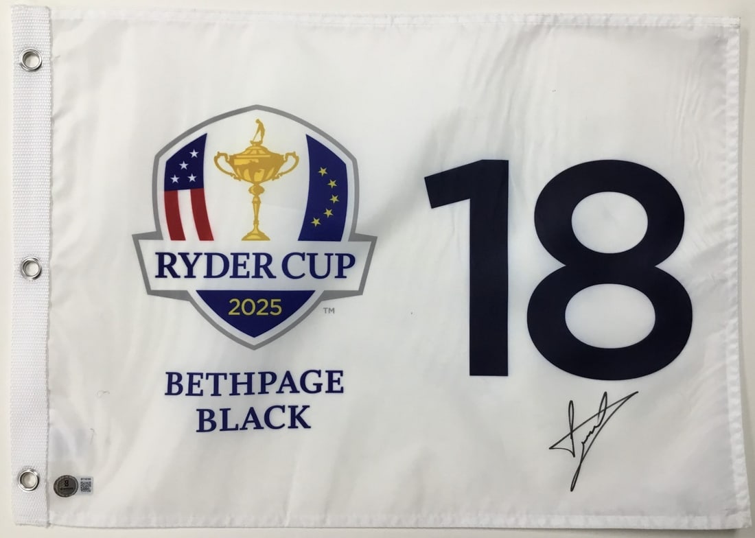 Luke Donald Signed 2025 Ryder Cup Flag Authenticated by Beckett (1 of 4)