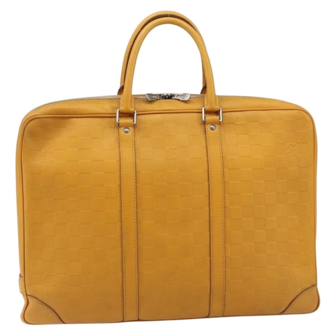 Porte-Documents Voyage Unisex Yellow Leather Briefcase by Louis Vuitton: Porte-Documents Voyage Unisex Yellow Leather Briefcase by Louis Vuitton The Louis Vuitton Porte-Documents Voyage Briefcase in Damier Infini leather features a striking yellow color and is designed