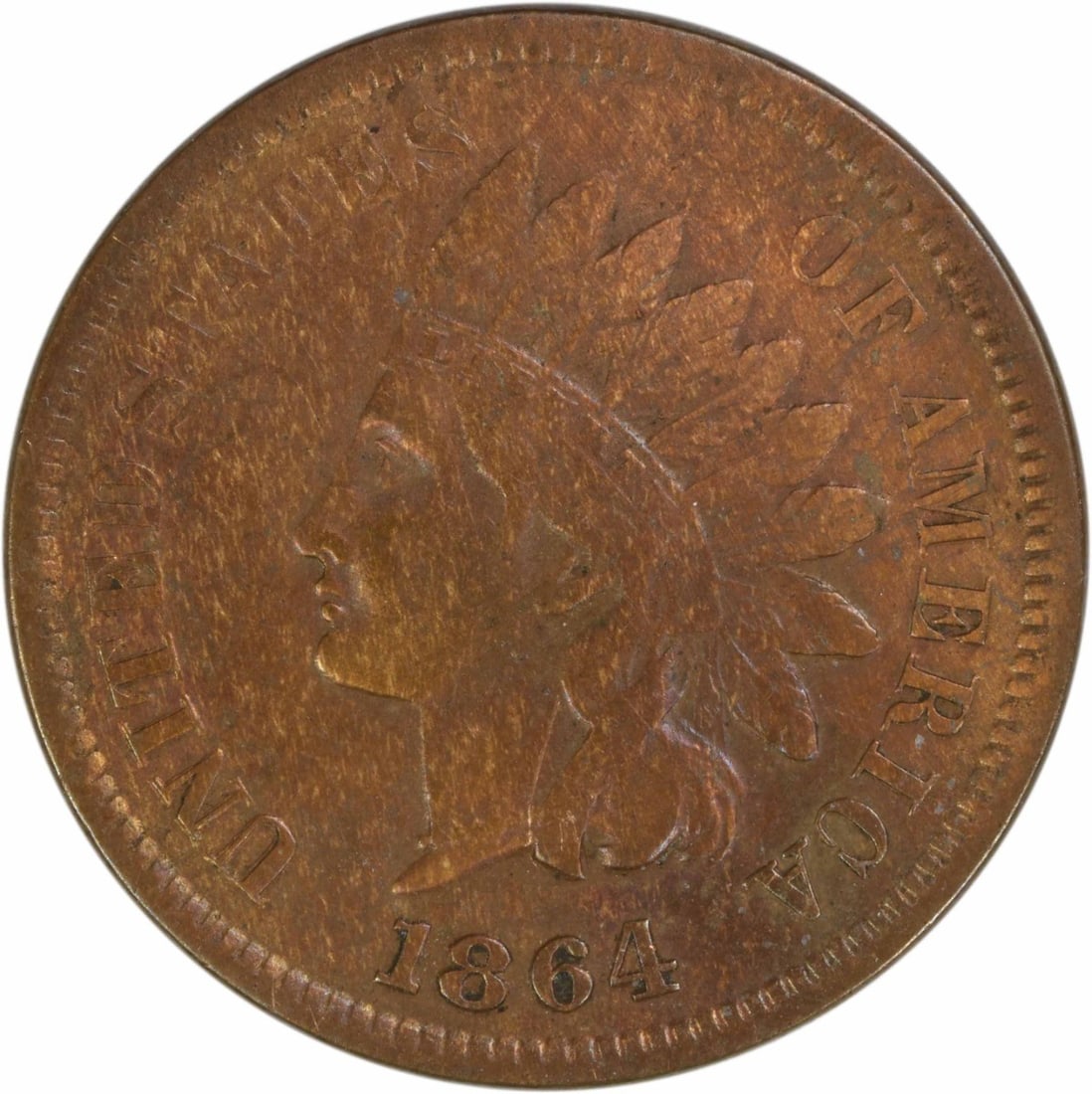 1864 Indian Head Cent With L on Ribbon VF Grade Uncertified: 1864 Indian Head Cent With L on Ribbon VF Grade Uncertified This is an 1864 Indian Head Cent featuring an 'L on Ribbon' variety. The coin is circulated and has been graded as Very Fine (VF). It was