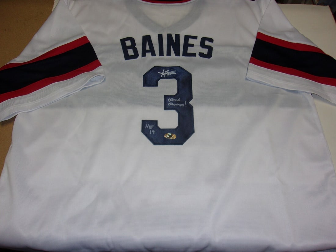 Signed Harold Baines Hall of Fame 2019 Chicago White Sox Jersey With MAB COA: Signed Harold Baines Hall of Fame 2019 Chicago White Sox Jersey With MAB COA This is an original Harold Baines signed Chicago White Sox jersey, commemorating his Hall of Fame induction in 2019 and the