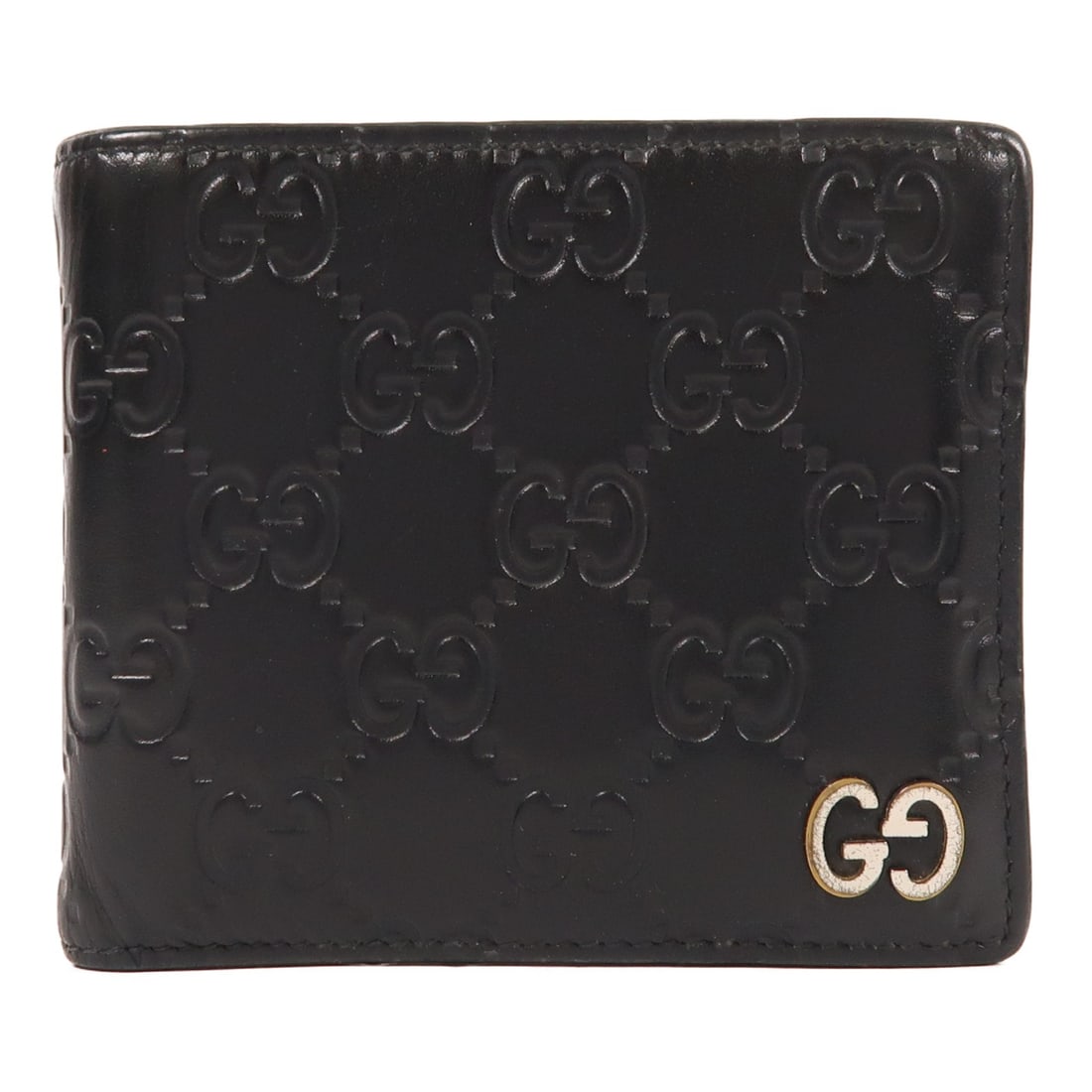 GUCCI GG Signature Bi-fold Wallet 473916 Black Calfskin Leather: GUCCI GG Signature Bi-fold Wallet 473916 Black Calfskin Leather This GUCCI GG Signature Wallet is crafted from premium calfskin leather in a sleek black finish. The bi-fold design offers both style an