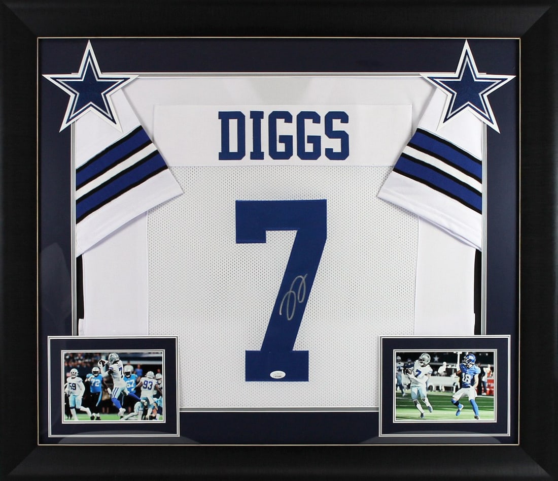 Trevon Diggs Signed White Pro Style Framed Jersey JSA Authenticated: Trevon Diggs Signed White Pro Style Framed Jersey JSA Authenticated This authentic white pro style framed jersey is a must-have for any Dallas Cowboys fan. Personally signed by Trevon Diggs, this jers