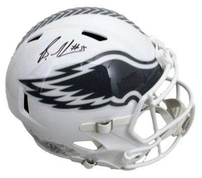 Philadelphia Eagles Salute To Service helmet signed by Brandon Graham BAS: Philadelphia Eagles Salute To Service helmet signed by Brandon Graham BAS This is a Philadelphia Eagles Salute To Service full size replica helmet, signed by Brandon Graham. The helmet features a whit