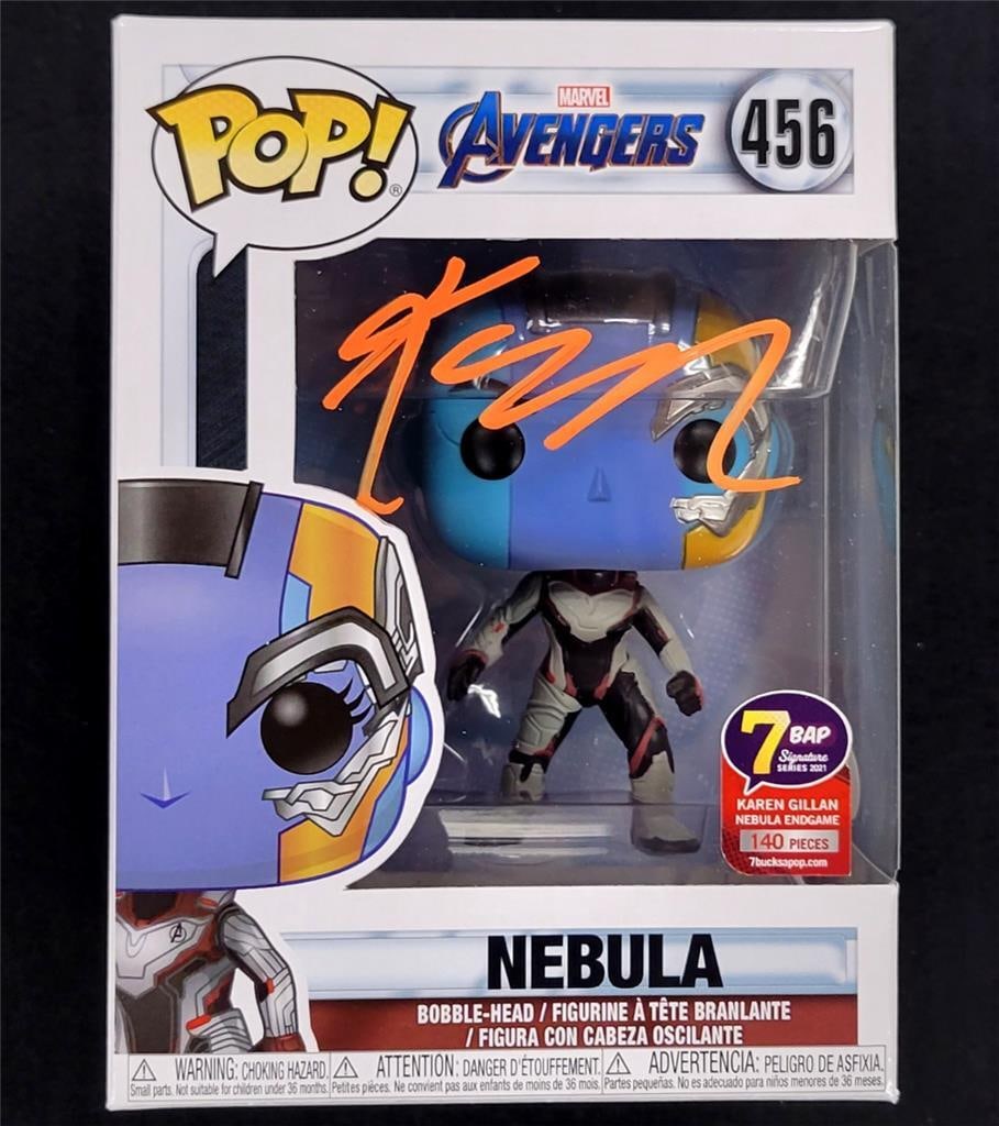 Karen Gillan Signed Nebula Funko Pop! 7BAP Exclusive JSA Authenticated: Karen Gillan Signed Nebula Funko Pop! 7BAP Exclusive JSA Authenticated This is an original Marvel Nebula Funko Pop! figure, signed by actress Karen Gillan, known for her role in Guardians of the Galax