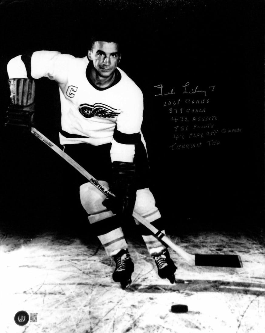 Ted Lindsay Signed 11x14 Hockey Photo Inscribed Beckett Certified: Ted Lindsay Signed 11x14 Hockey Photo Inscribed Beckett Certified Capture a piece of hockey history with this autographed 11x14 photograph of Hockey Hall of Famer Ted Lindsay. The photo is signed in s