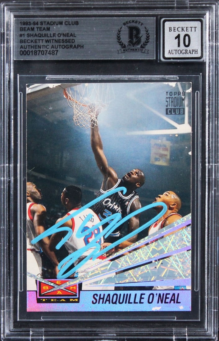 Shaquille O'Neal Beckett Slabbed 1993 Stadium Club Beam Team Signed Card Auto 10: Shaquille O'Neal Beckett Slabbed 1993 Stadium Club Beam Team Signed Card Auto 10 This is an original 1993 Stadium Club Beam Team #1 basketball trading card, personally signed by Shaquille O'Neal of th