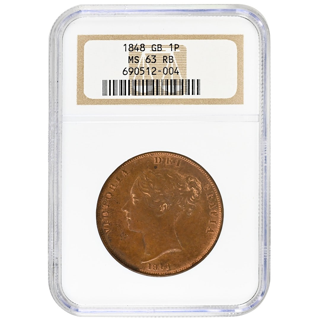 Victoria 1848 Copper Penny NGC MS63RB United Kingdom Red Brown (1 of 2)