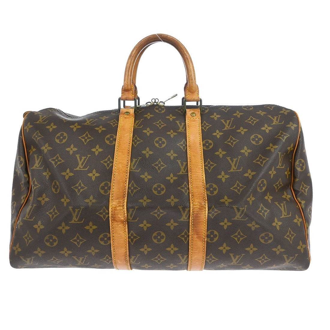 Louis Vuitton Monogram Canvas Keepall Brown Unisex Travel Bag 45cm: Louis Vuitton Monogram Canvas Keepall Brown Unisex Travel Bag 45cm This Louis Vuitton Keepall Bag features the signature Monogram canvas in brown, designed for unisex use. The bag shows visible signs 