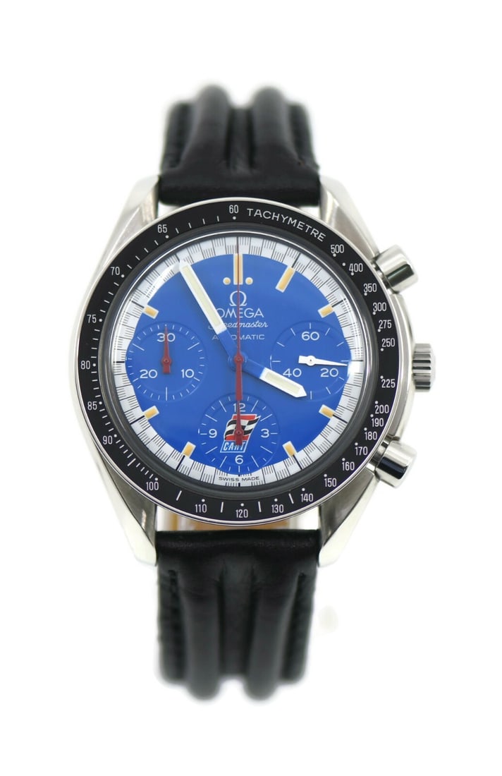 Omega Speedmaster Schumacher Automatic Watch 3510.81 Blue Dial Stainless Steel: Omega Speedmaster Schumacher Automatic Watch 3510.81 Blue Dial Stainless Steel This Omega Speedmaster Schumacher wristwatch combines elegance and precision. Featuring a striking blue dial and a durabl