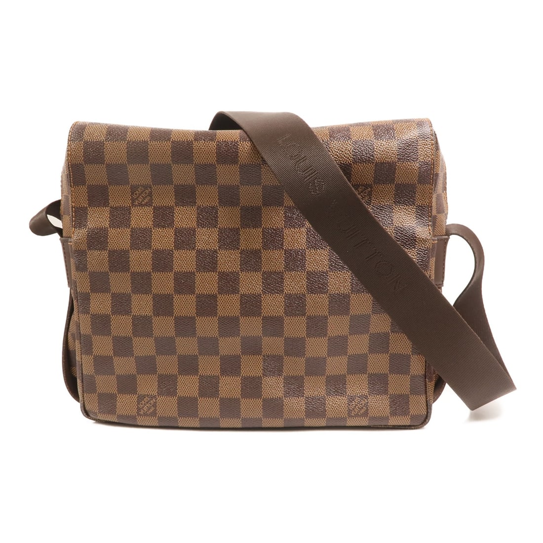 Louis Vuitton Damier Naviglio Brown Shoulder Bag with Gold Hardware: Louis Vuitton Damier Naviglio Brown Shoulder Bag with Gold Hardware This Louis Vuitton Naviglio shoulder messenger bag features the iconic Damier brown pattern crafted in PVC coated canvas. Designed f
