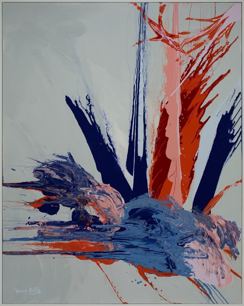 Framed Abstract Expressionist Painting Flying Dragon by Yoram Katz 60 x 48 in (1 of 2)