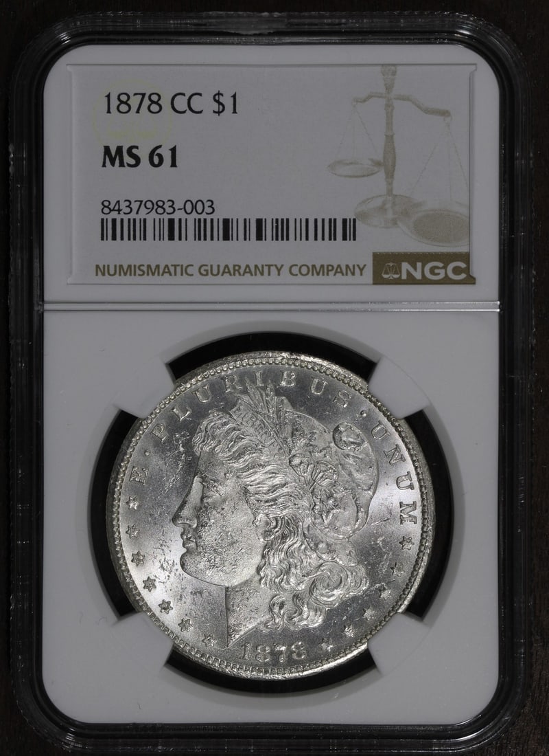 NGC MS61 Carson City Morgan Silver Dollar 1878-CC Key Date: NGC MS61 Carson City Morgan Silver Dollar 1878-CC Key Date This 1878-CC Morgan Silver Dollar is a key date coin minted in Carson City. Certified by NGC and graded MS61, it is composed of 0.9 fine silv