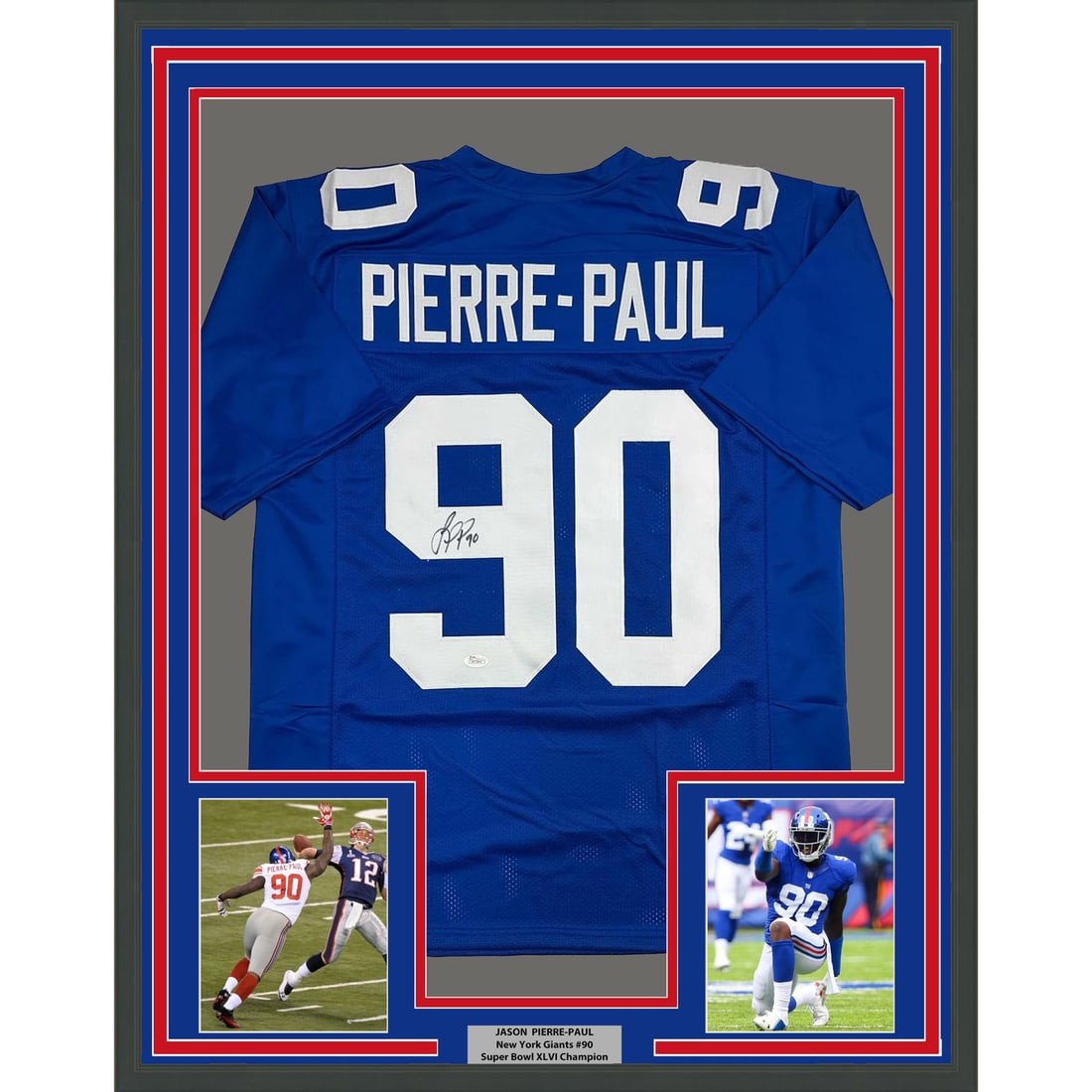 Jason Pierre-Paul Signed Giants Jersey in 35x39 Frame with JSA Authentication (1 of 2)