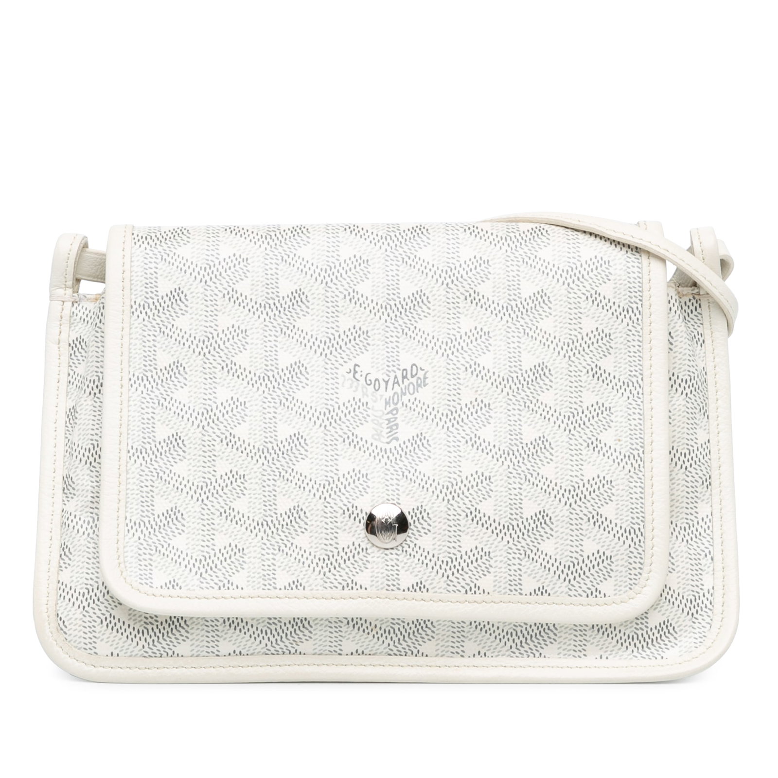 Goyardine Plumet Pocket Wallet White Coated Canvas France: Goyardine Plumet Pocket Wallet White Coated Canvas France The Goyardine Plumet Pocket Wallet is a stylish accessory crafted from coated canvas featuring leather trim. This wallet is designed with a fl