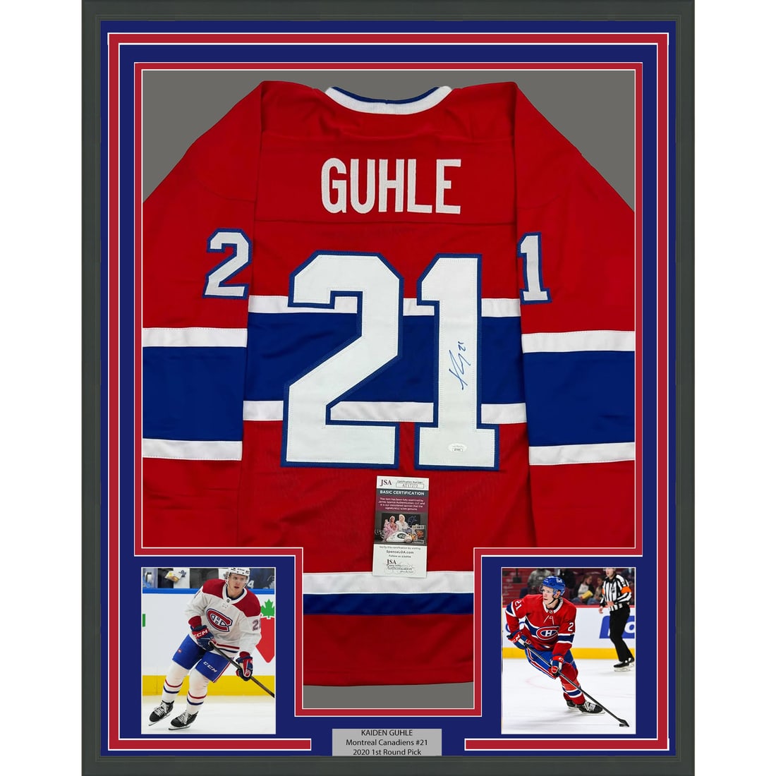 Framed Autographed Kaiden Guhle Montreal Canadiens Jersey with JSA COA (1 of 2)