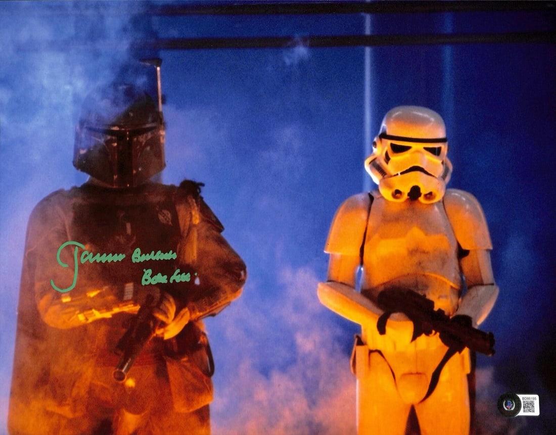 Jeremy Bulloch Boba Fett Signed 11x14 Photo Beckett Authenticated: Jeremy Bulloch Boba Fett Signed 11x14 Photo Beckett Authenticated This is an autographed 11x14 photograph of Jeremy Bulloch, who famously portrayed the bounty hunter Boba Fett in the Star Wars films T