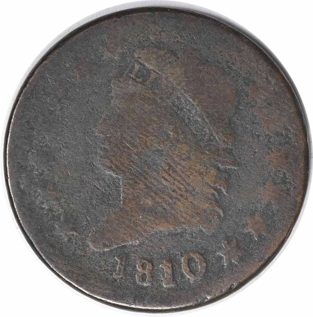 1810 Classic Head Large Cent Copper Coin Philadelphia Uncertified: 1810 Classic Head Large Cent Copper Coin Philadelphia Uncertified This 1810 Classic Head Large Cent from the United States was minted in Philadelphia and designed by John Reich. The coin is made of co