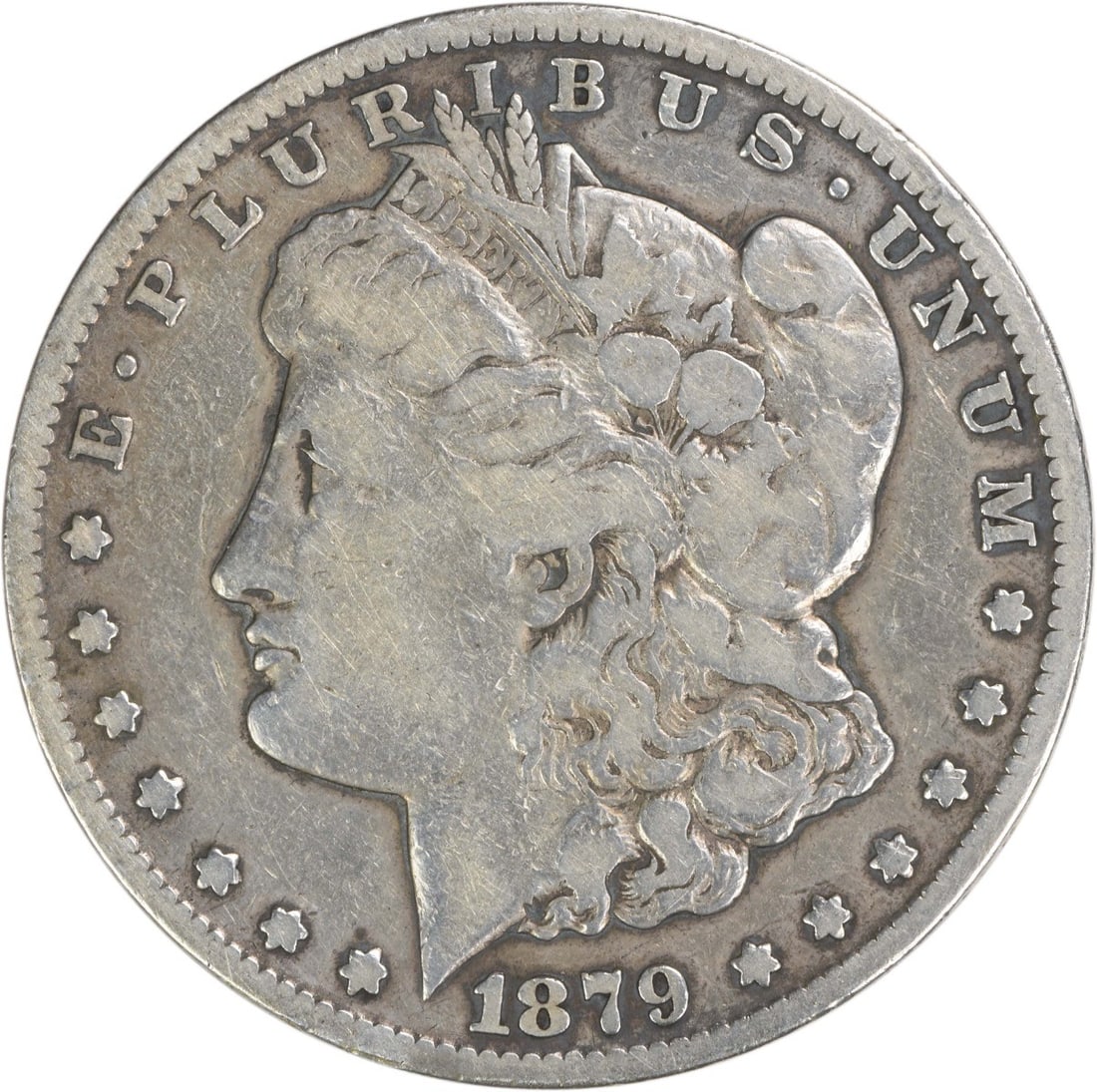 1879 Carson City Morgan Dollar Fine Grade Uncertified Silver Coin: 1879 Carson City Morgan Dollar Fine Grade Uncertified Silver Coin This is an 1879-CC Morgan Silver Dollar from the United States, featuring a composition of 90% silver and 10% copper. Minted in Carson