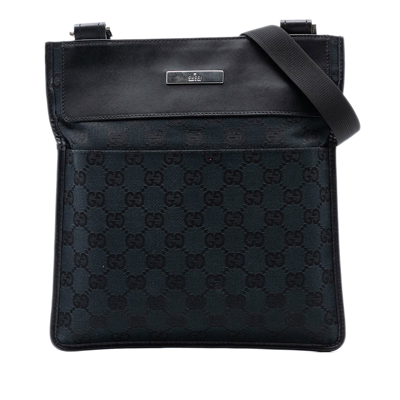 Gucci GG Canvas Blue Crossbody Bag with Leather Trim: Gucci GG Canvas Blue Crossbody Bag with Leather Trim This Gucci GG Canvas Crossbody bag features a blue canvas body with leather trim, an adjustable flat shoulder strap, an open top with velcro closur