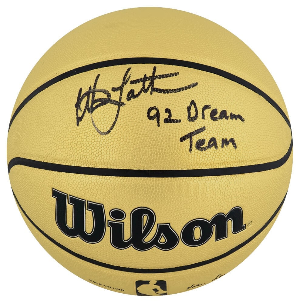 Christian Laettner Signed Wilson Gold NBA Basketball with 1992 Dream Team Inscription: Christian Laettner Signed Wilson Gold NBA Basketball with 1992 Dream Team Inscription Celebrate basketball history with this Christian Laettner signed Wilson Gold full-size NBA basketball. Inscribed w
