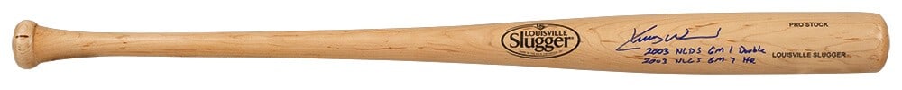 Kerry Wood Autographed Blonde Louisville Slugger Bat with Two Game Inscriptions COA (1 of 2)