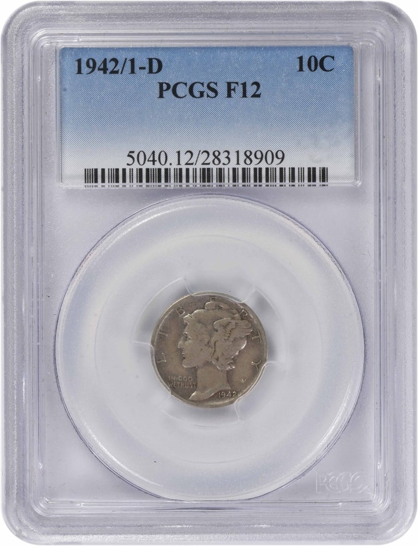 PCGS Graded 1942 Over 1 D Denver Mercury Dime Fine 12 Silver US Coin (1 of 4)