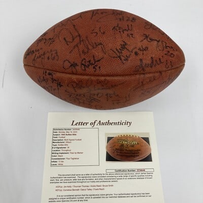 36-Signature Buffalo Bills AFC Champs Wilson Game Football JSA COA: 36-Signature Buffalo Bills AFC Champs Wilson Game Football JSA COA This is a rare 1993 Buffalo Bills AFC Champions Wilson NFL game football, team-signed by 36 members. The football does not fully infl