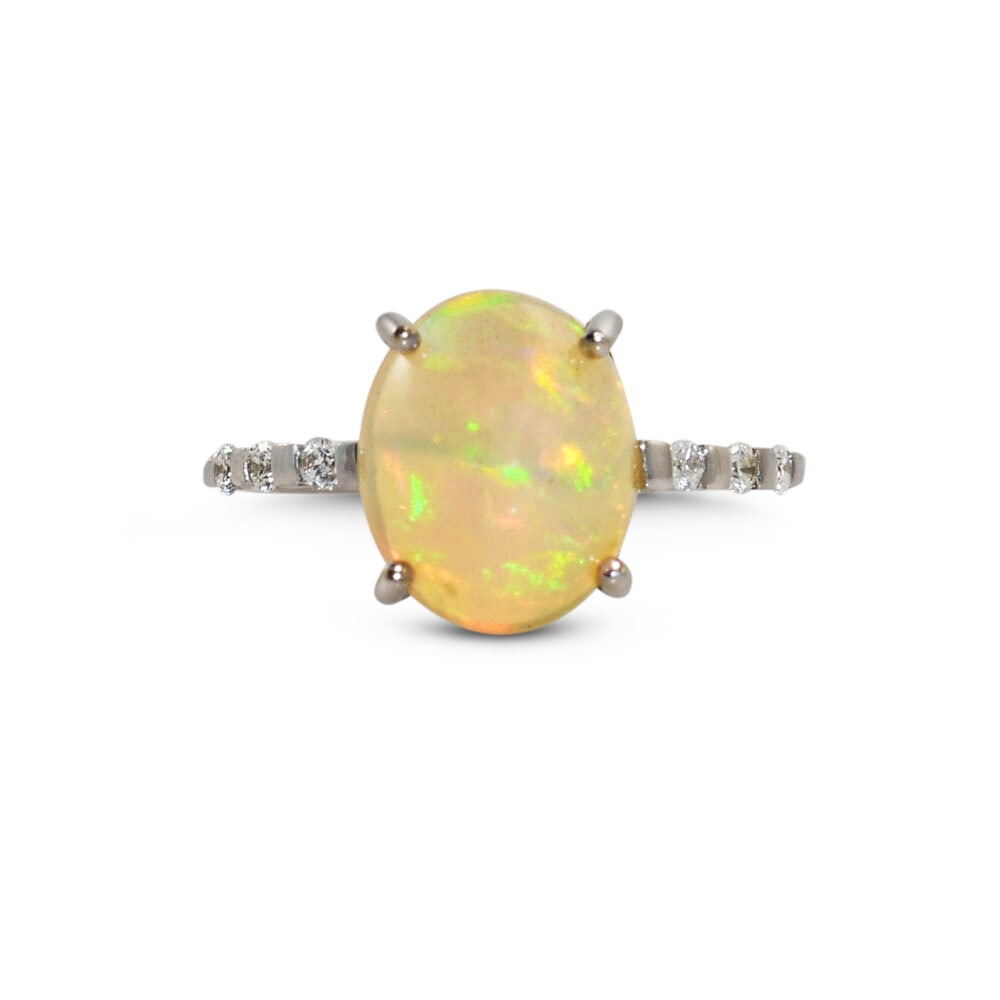 Ethiopian Opal Diamond Ring 18K White Gold Size 6.25 (1 of 8)