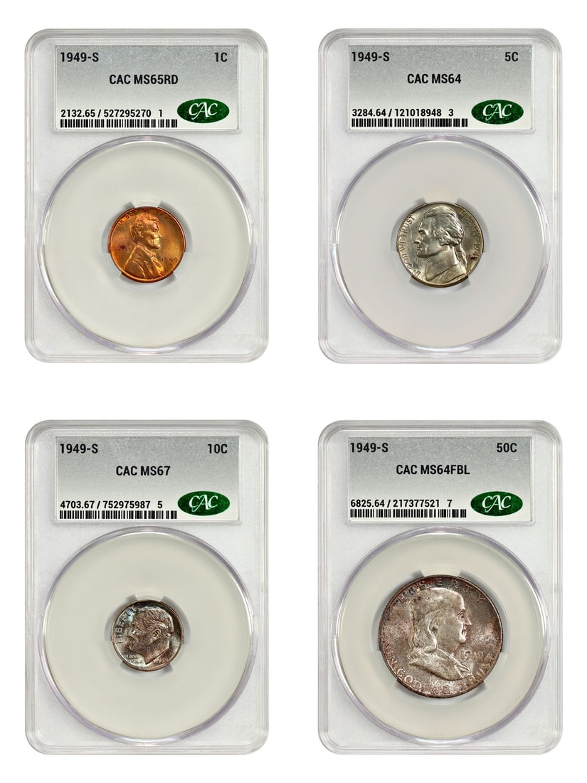 1949-S Mint Set CACG MS64-67 Quartet Uncirculated 1C to 50C Coins (1 of 4)