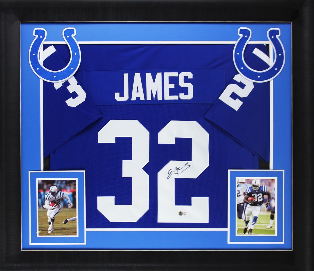 Edgerrin James Signed Blue Pro Style Framed Jersey BAS Witnessed Colts (1 of 2)