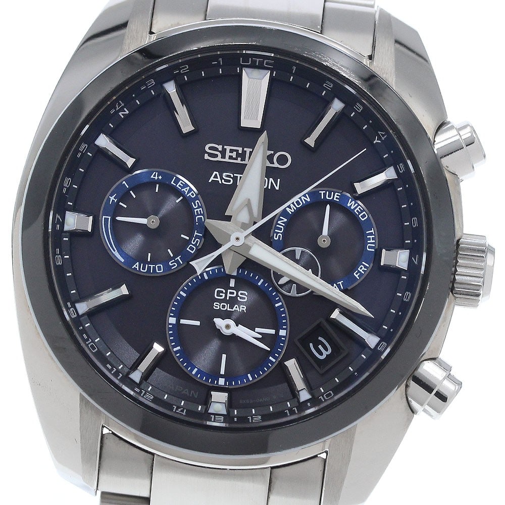 SEIKO Astron Solar Radio Controlled Black Dial Wristwatch SBXC053 5X53-0AJ0: SEIKO Astron Solar Radio Controlled Black Dial Wristwatch SBXC053 5X53-0AJ0 This Seiko Astron SBXC053/5X53-0AJ0 men's wristwatch features a stainless steel case and bracelet with a black dial. The wat